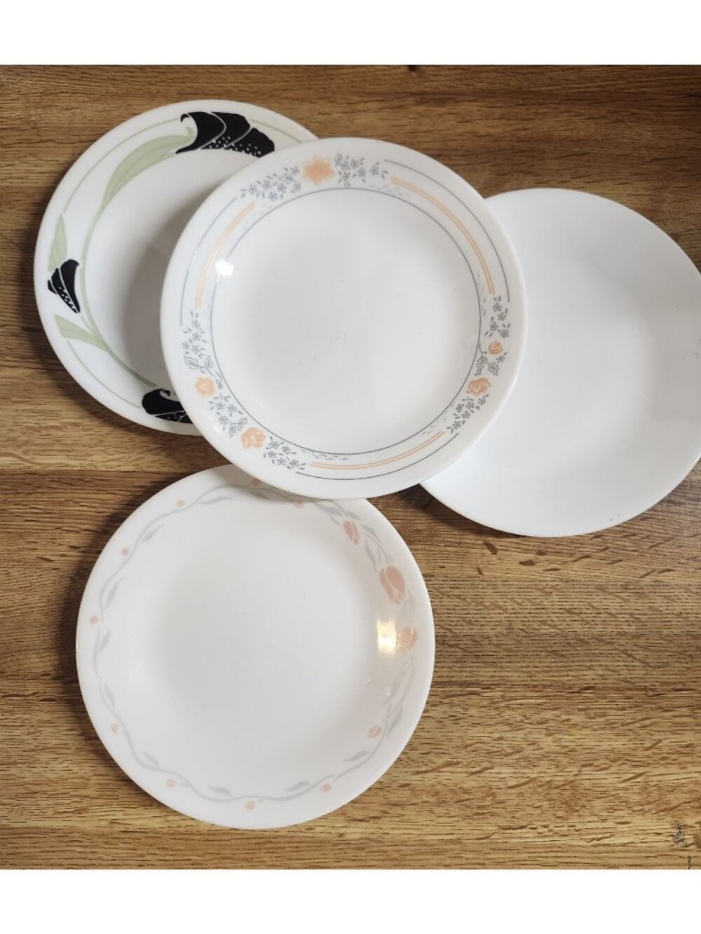 4- Mismatched Corelle Bread, Cake, Side Plates 6.75" Set of Four